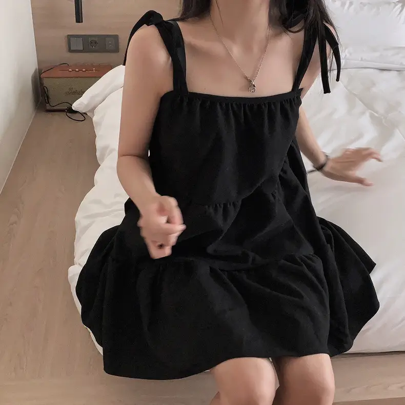 소개된 사이즈의 한국 스타일 여름 블랙 레이스 드레스 상세 이미지 8