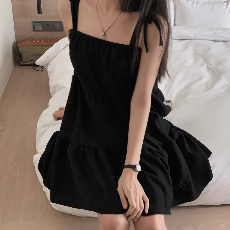 소개된 사이즈의 한국 스타일 여름 블랙 레이스 드레스 상세 이미지 9