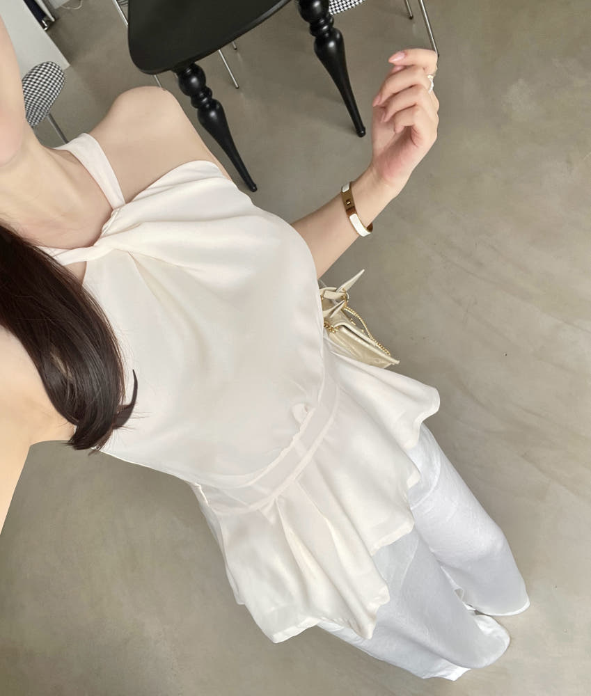 있음 선적 한국 chic 여름 새로운 달콤함 십자가 슬립 뒤로 부서 허리 스트랩 셔츠