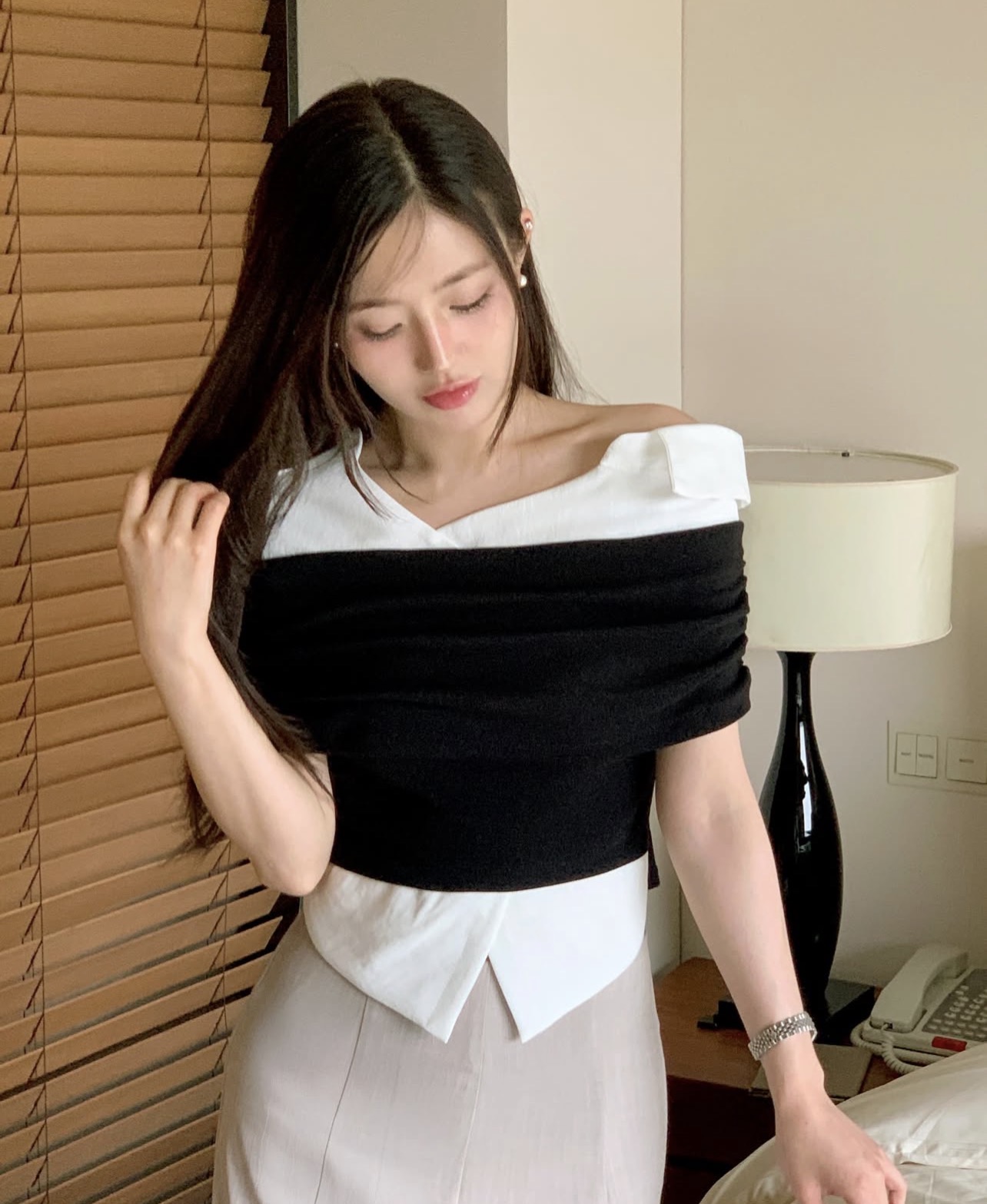 있음 선적 사이즈 업데이트 한국 chic 여름 새로운 슬림해 보이는 디자인 센스 품격 셔츠 패치워크 반팔 셔츠