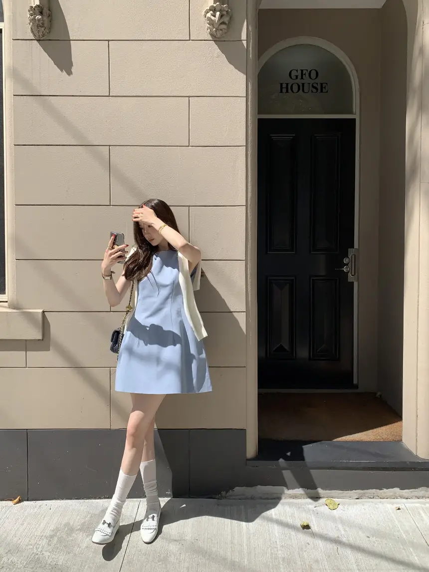 프렌치 심플 라운드넥 민소매 원피스 상세 이미지 58