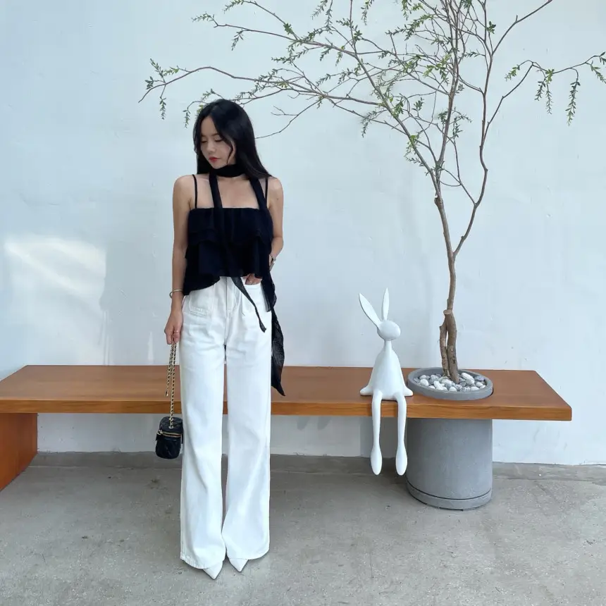 프리미엄 블랙 화이트 프릴 브라탑 셔츠 상세 이미지 18