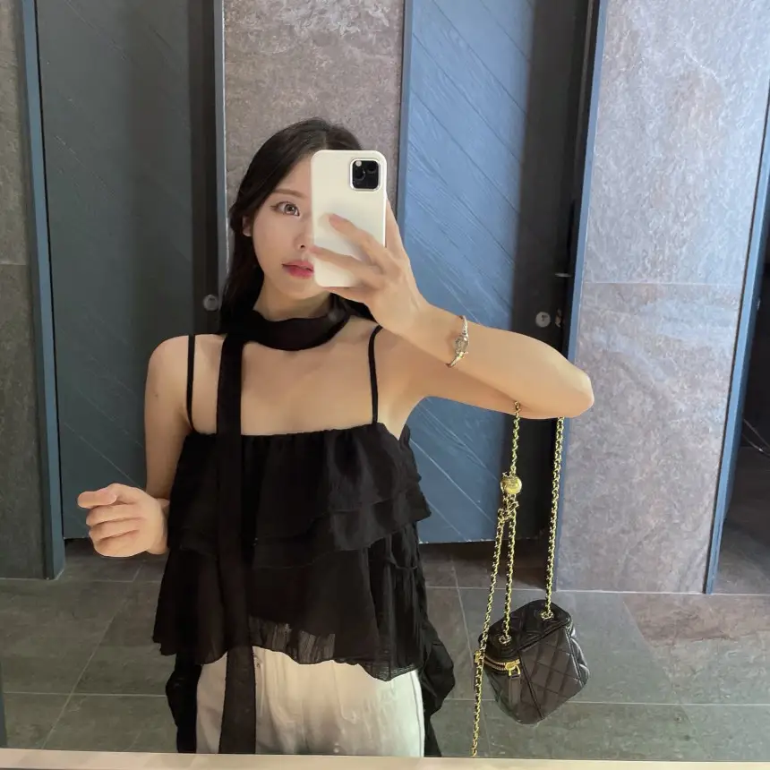 프리미엄 블랙 화이트 프릴 브라탑 셔츠 상세 이미지 29