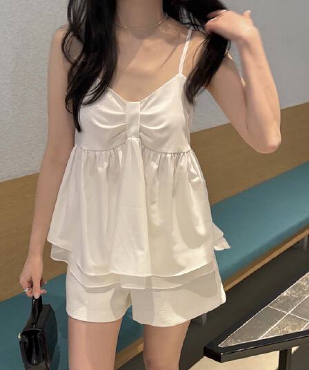 있음 선적 사이즈 업데이트 한국 chic 여름 새로운 달콤함 이중층 치마 스타일 밑단 조끼 슬립 맨위