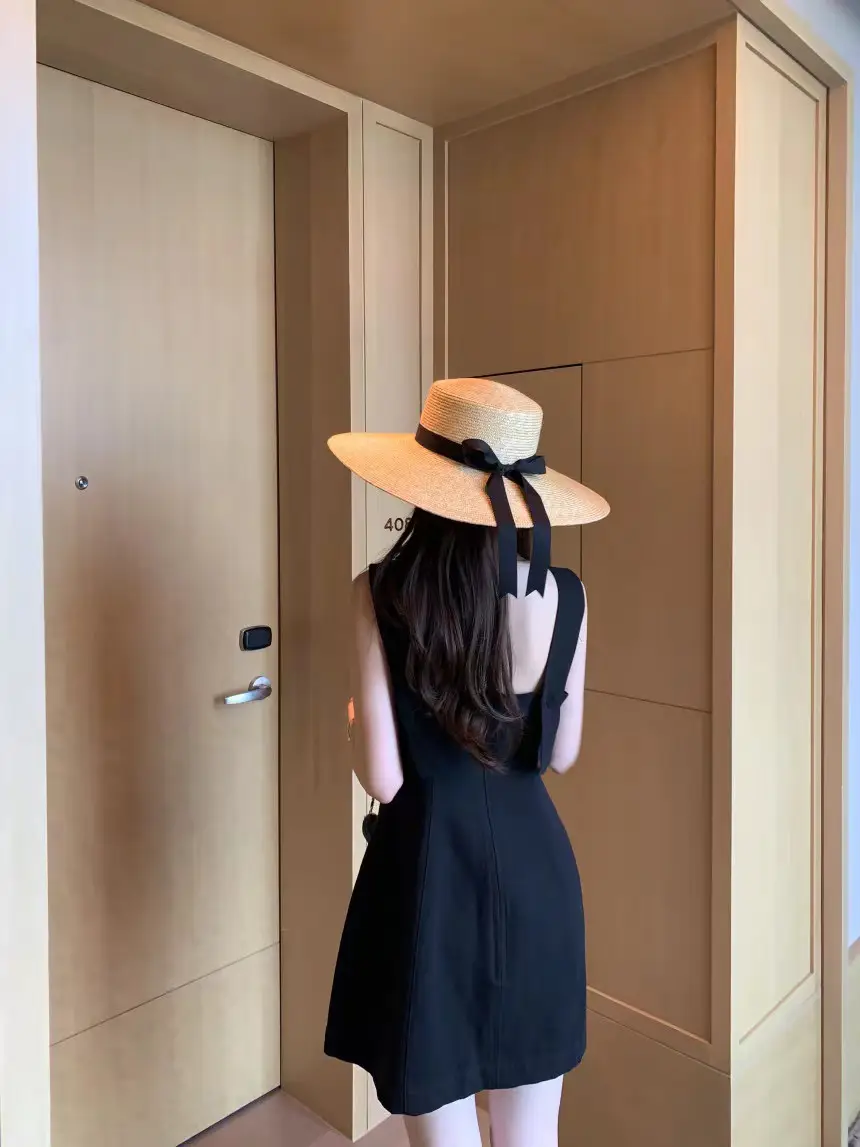 한국 스타일 블랙 무소매 원피스 상세 이미지 3