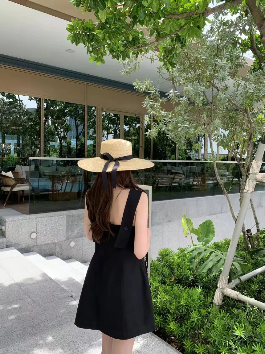 한국 스타일 블랙 무소매 원피스 상세 이미지 5