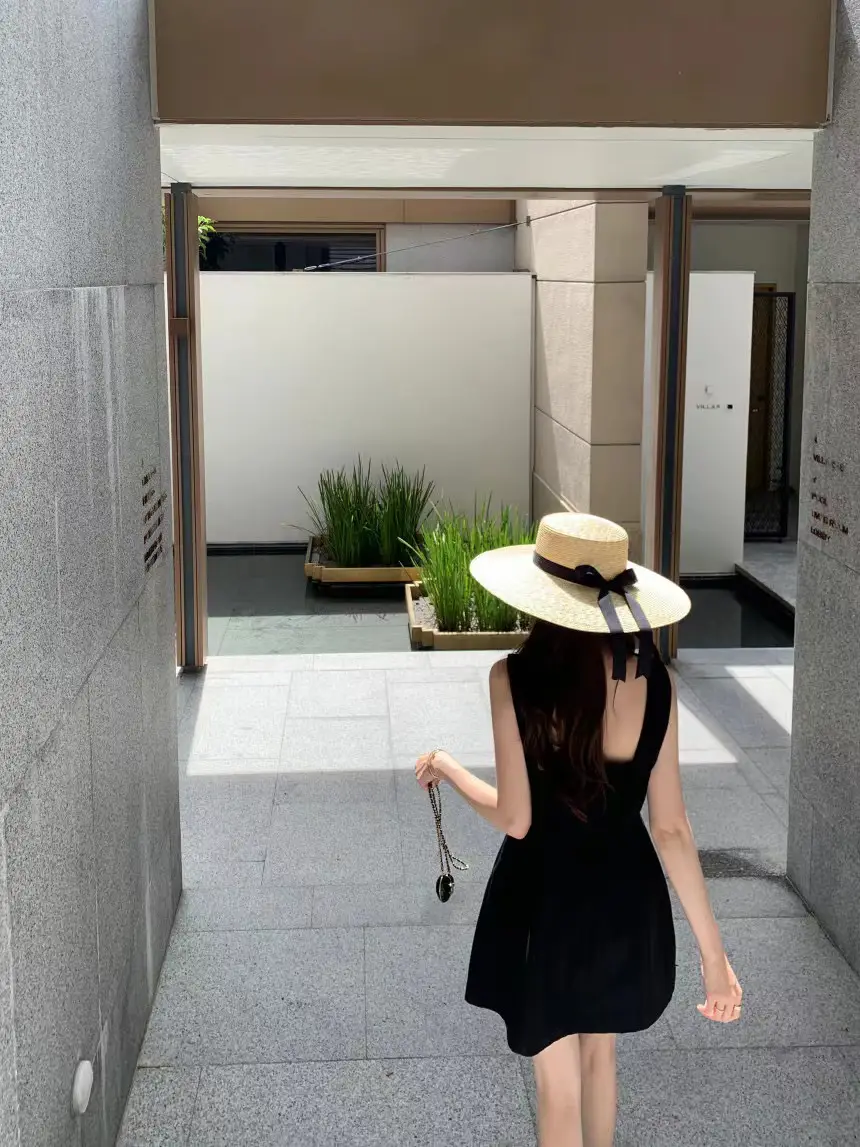 한국 스타일 블랙 무소매 원피스 상세 이미지 7