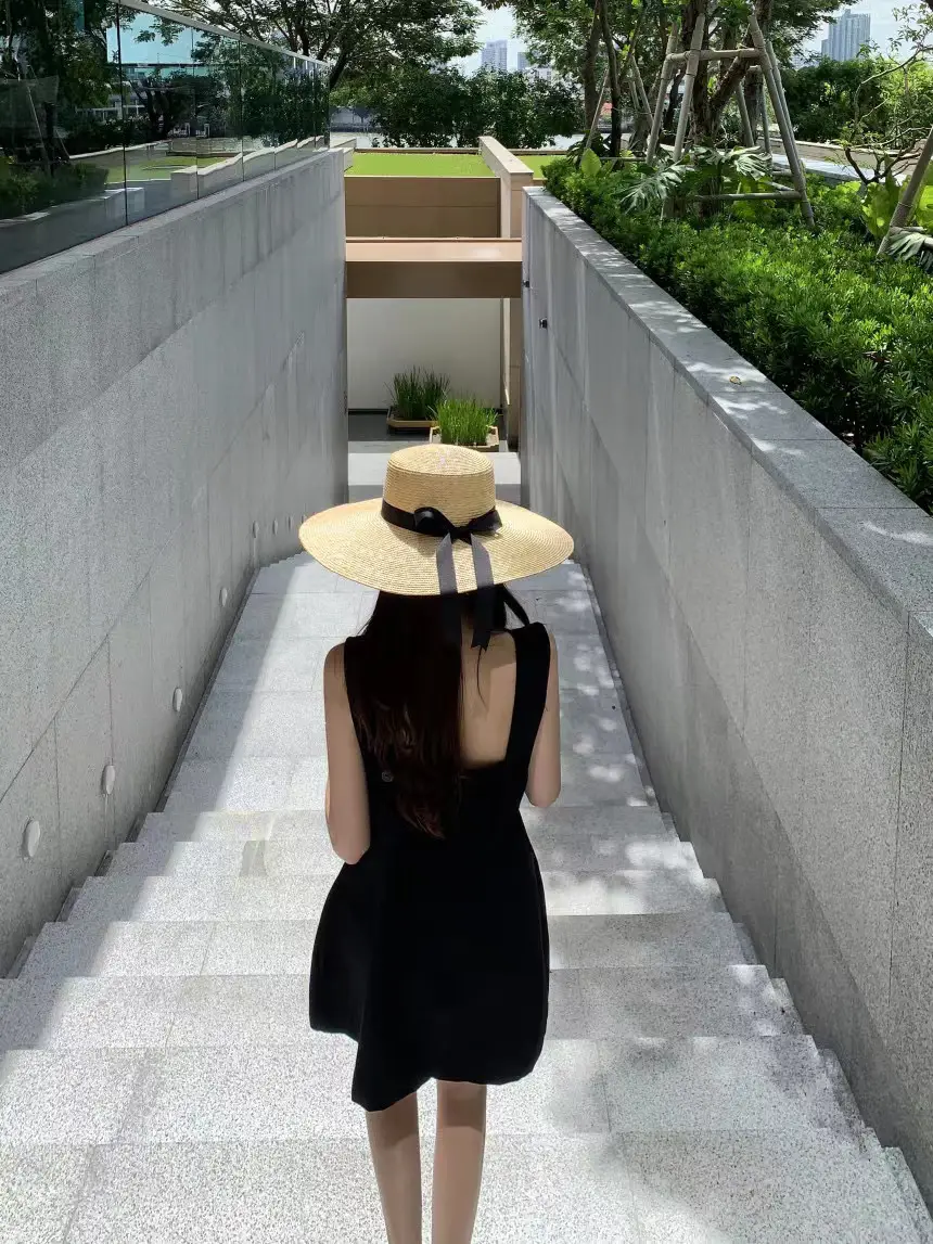 한국 스타일 블랙 무소매 원피스 상세 이미지 8