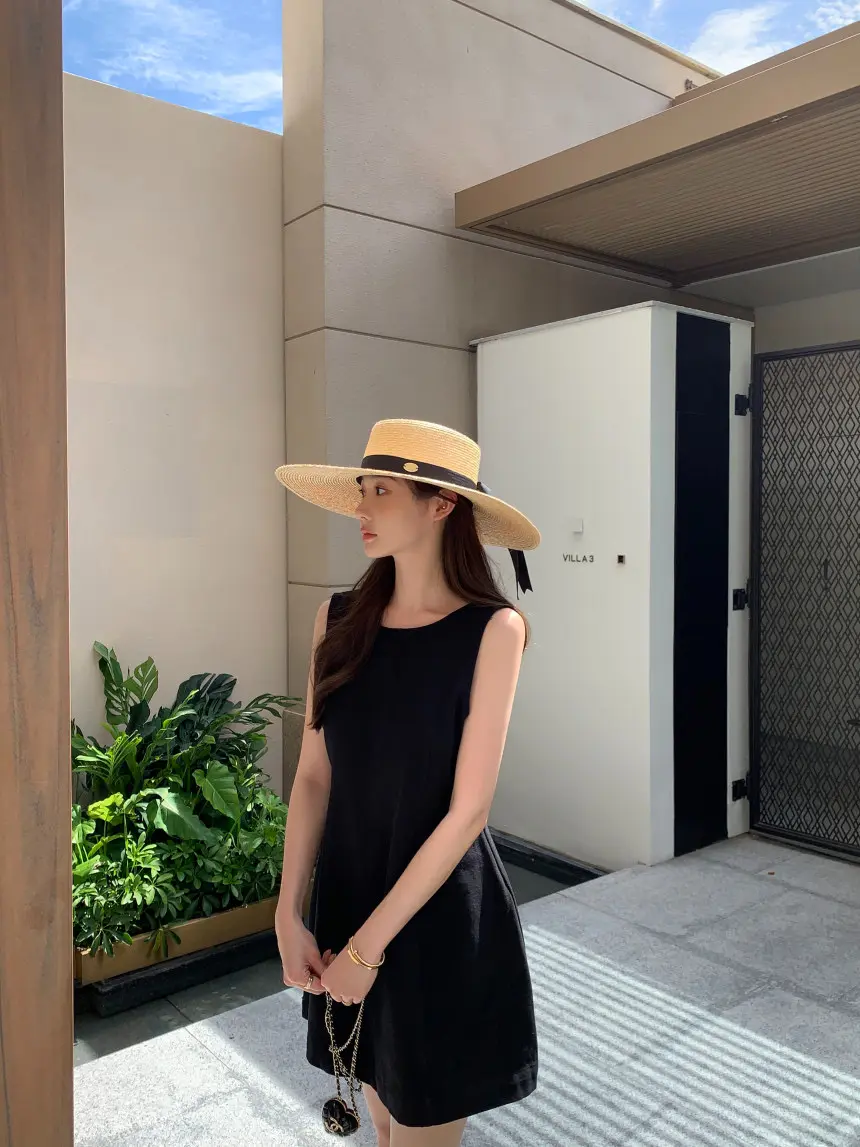 한국 스타일 블랙 무소매 원피스 상세 이미지 10