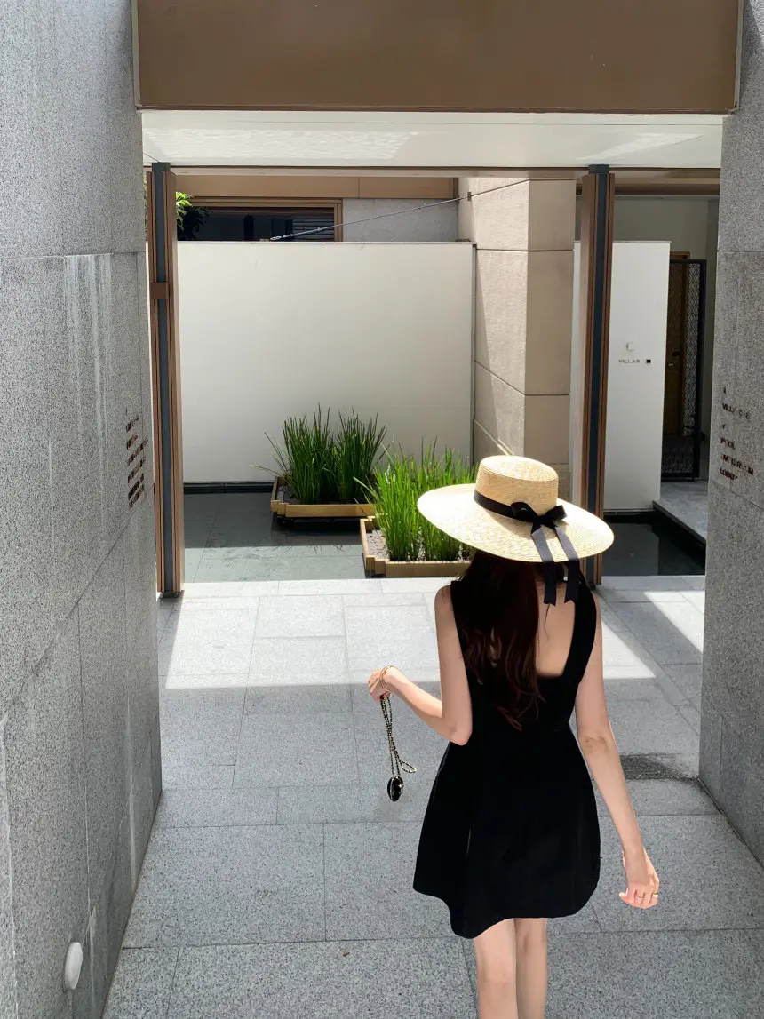 한국 스타일 블랙 무소매 원피스 상세 이미지 11