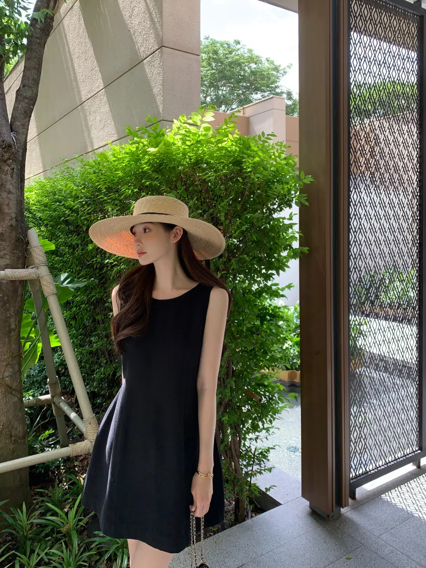 한국 스타일 블랙 무소매 원피스 상세 이미지 12