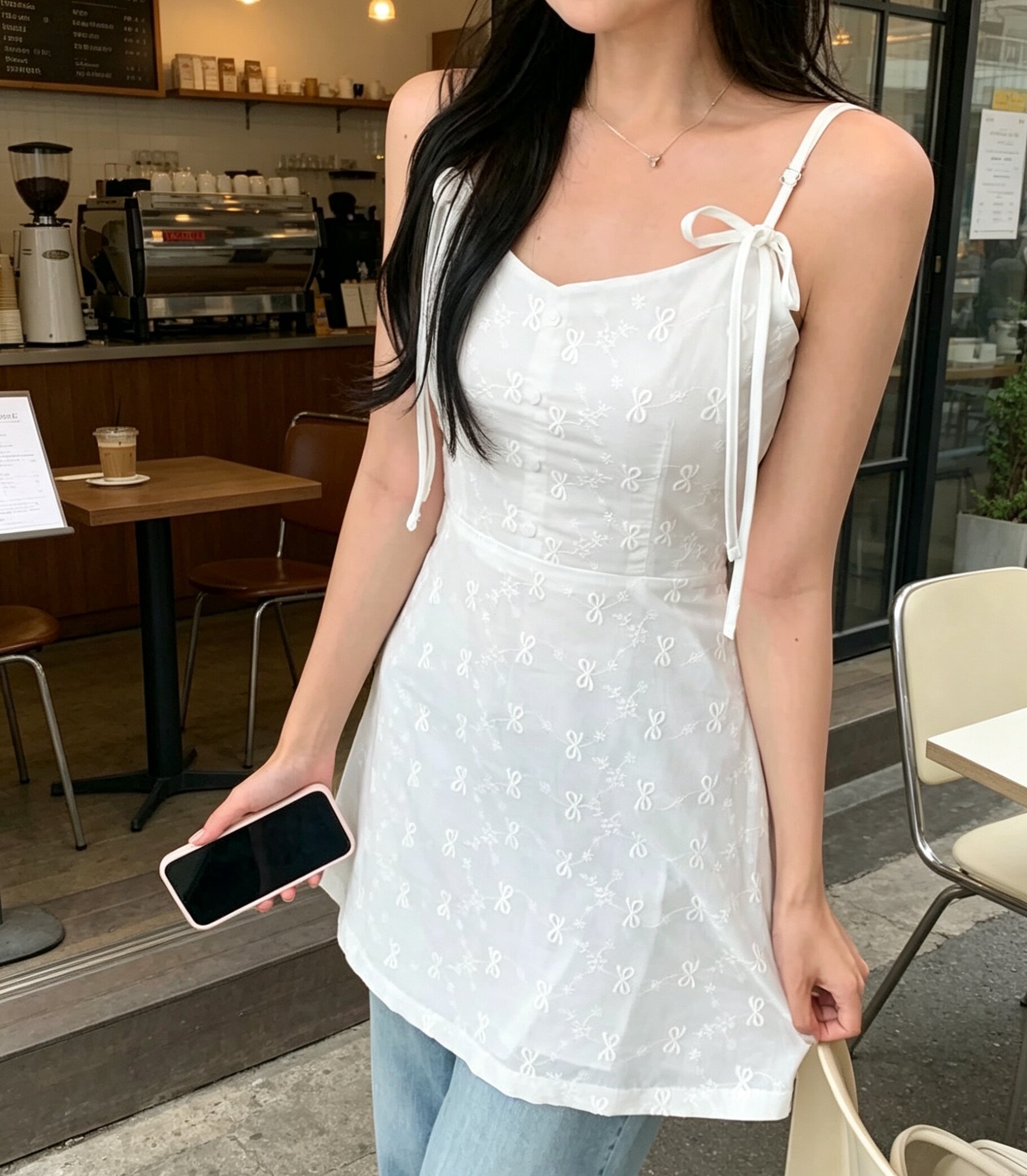 있음 선적 사이즈 업데이트 한국 chic 여름 새로운 달콤함 나비 매듭 뒤로 레이스업 슬립 드레스