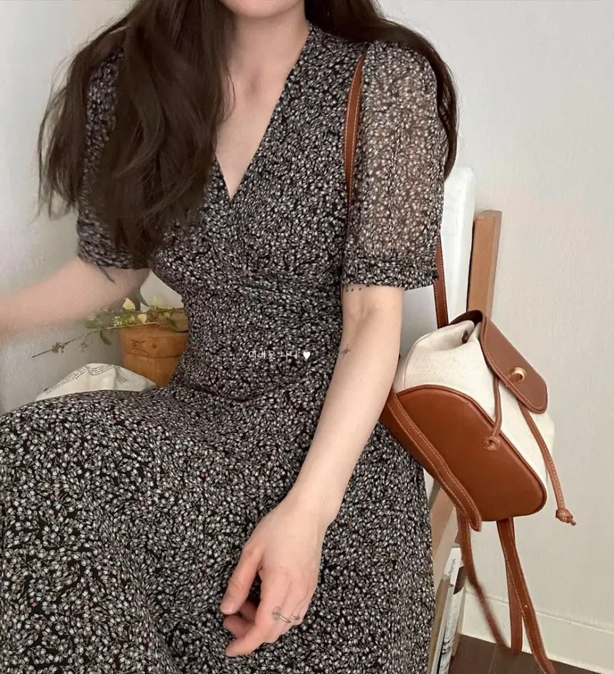 스타일리시한 V넥 블라우스 원피스 상세 이미지 4