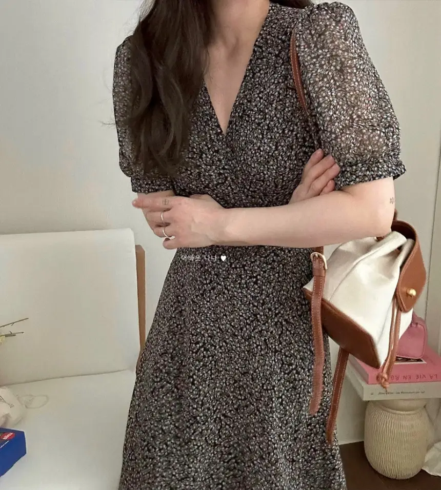 스타일리시한 V넥 블라우스 원피스 상세 이미지 10