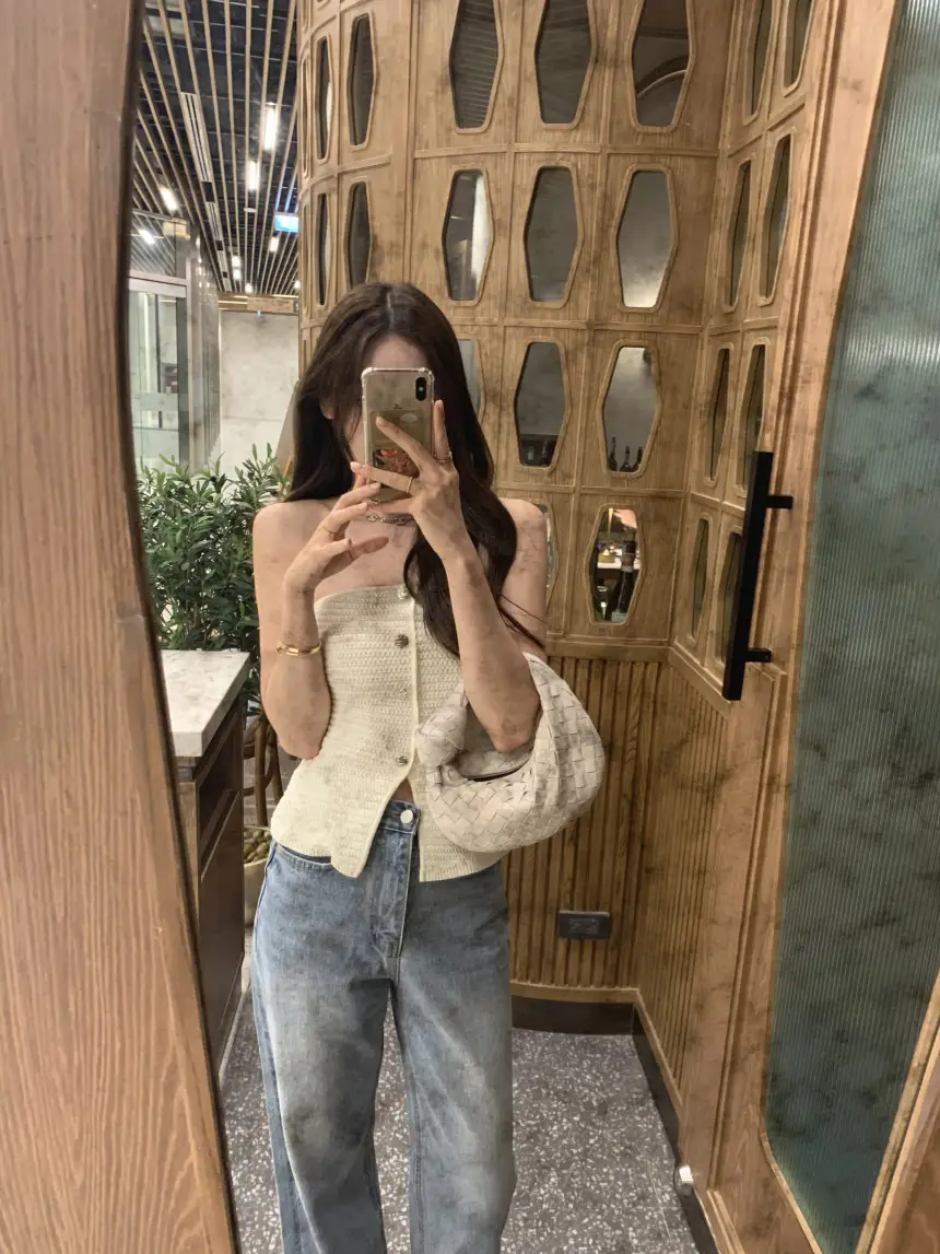 프리사이즈 프렌치 스타일 브라탑 니트 원피스 상세 이미지 4