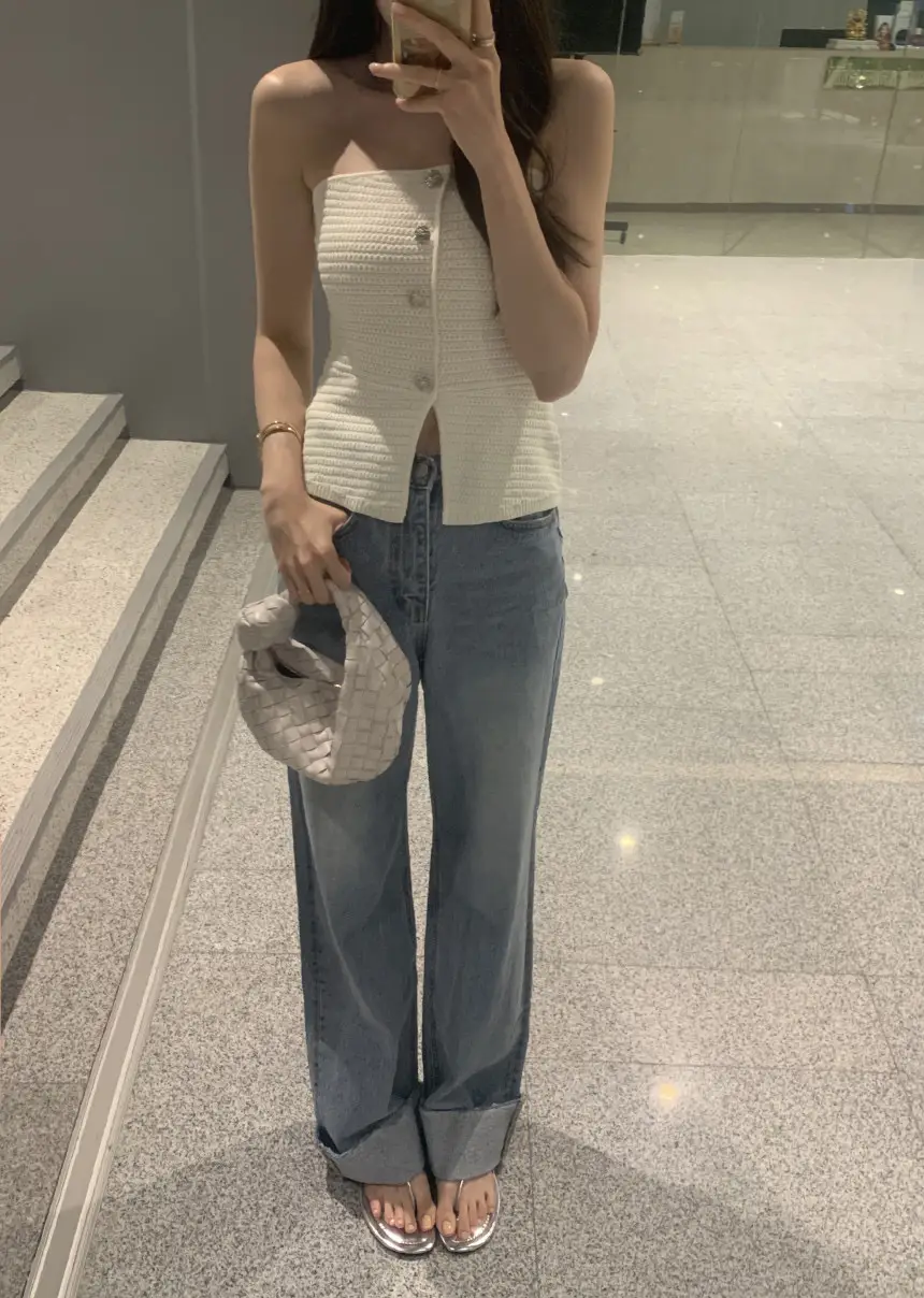 프리사이즈 프렌치 스타일 브라탑 니트 원피스 상세 이미지 5