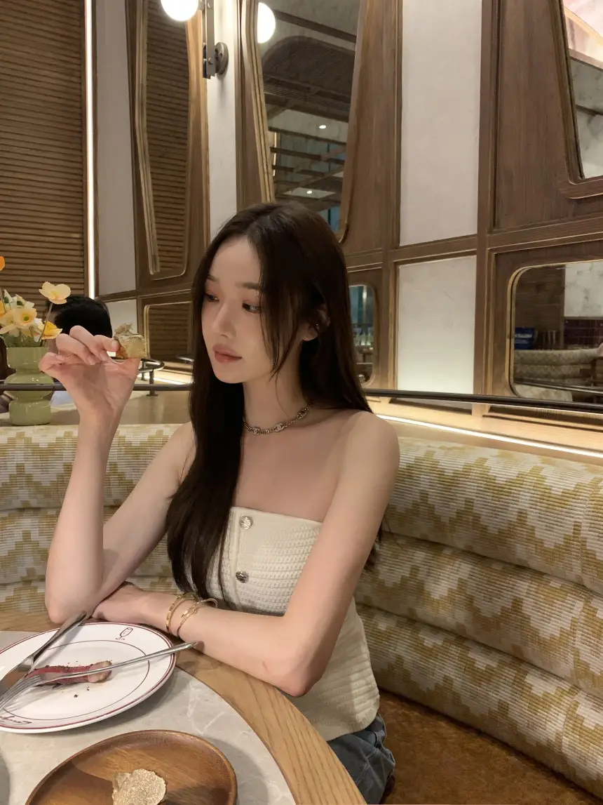 프리사이즈 프렌치 스타일 브라탑 니트 원피스 상세 이미지 6