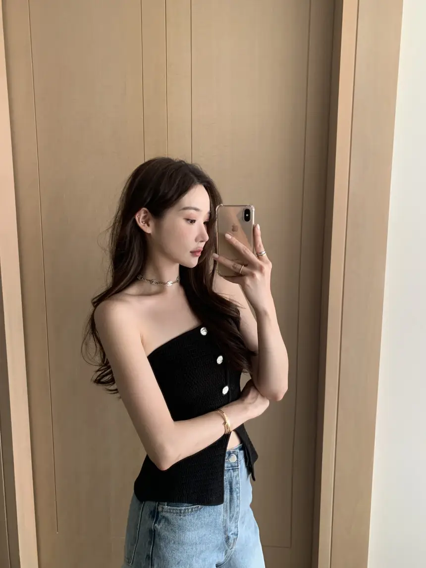 프리사이즈 프렌치 스타일 브라탑 니트 원피스 상세 이미지 9