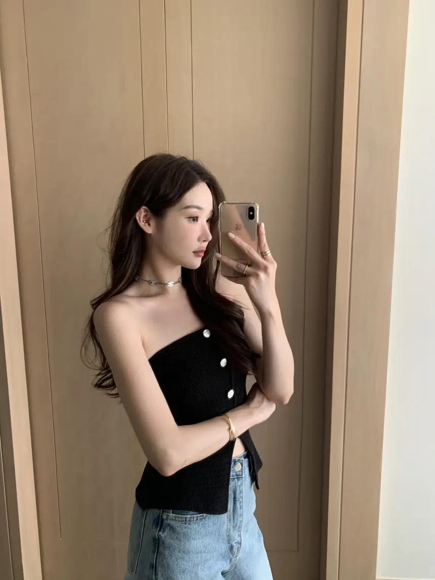 프리사이즈 프렌치 스타일 브라탑 니트 원피스 상세 이미지 11