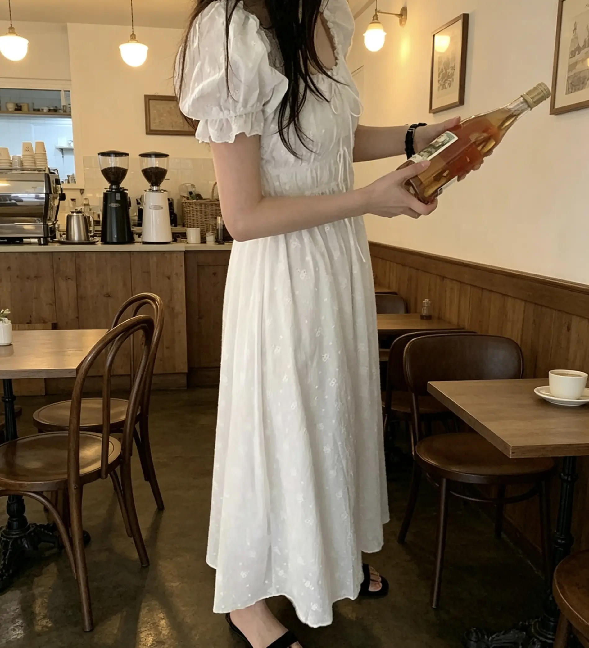 자수 자카드 주름 허리 라인 원피스 상세 이미지 8