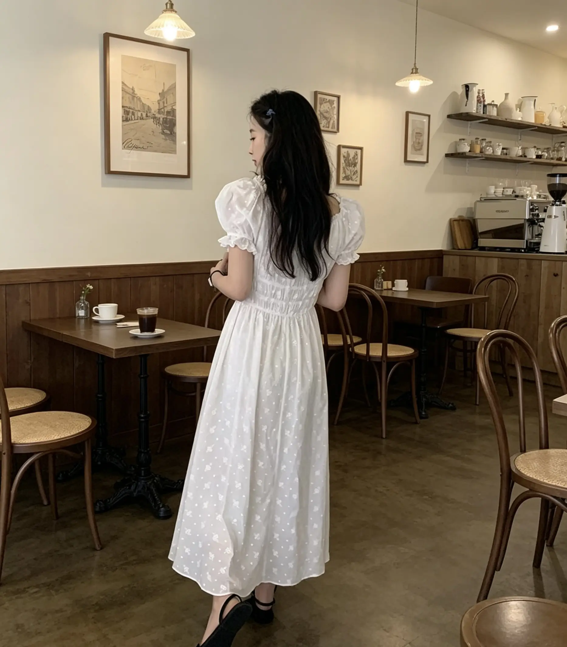 자수 자카드 주름 허리 라인 원피스 상세 이미지 13