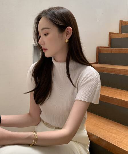 있음 선적 사이즈 업데이트 한국 chic 여름 프랑스식 패션 미니멀리즘 반팔 티셔츠 여성 몸매 가꾸기 슬림해 보이는 맨위