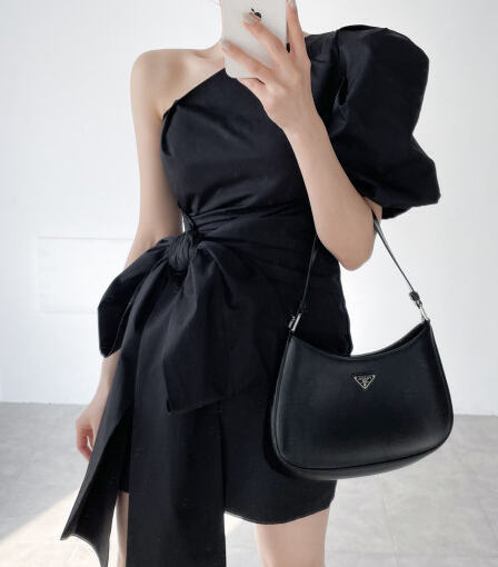 있음 선적 사이즈 업데이트 한국 chic 새로운 디자인 센스 오프숄더 나비 매듭 여성 드레스 불규칙 치마