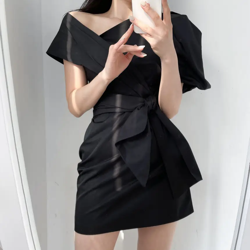한국 스타일 블랙 레이스 드레스 상세 이미지 1