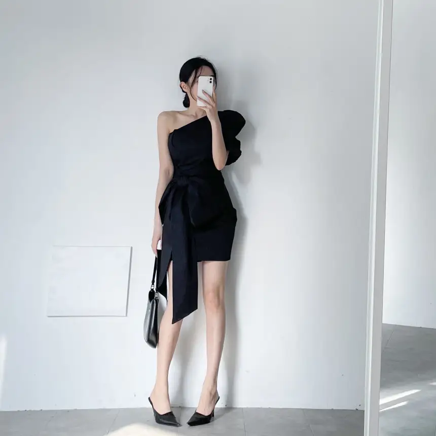 한국 스타일 블랙 레이스 드레스 상세 이미지 5