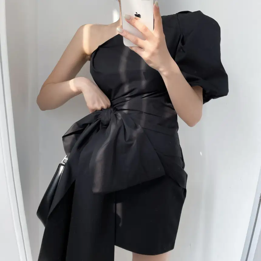 한국 스타일 블랙 레이스 드레스 상세 이미지 11