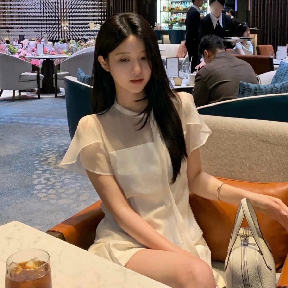 한국 chic 여름 새로운 ins 꽃잎 소매 나비 넥타이 시스루 패치워크 반팔 셔츠