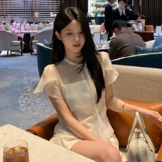 批发<b class='q'>韩国</b>chic夏季新款 ins花瓣袖蝴蝶结系带透视拼接短袖衬衫