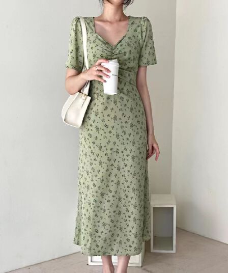 있음 선적 사이즈 업데이트 chic 작은 심장 기계 레이스업 홀로우 아웃 백리스 여성 드레스 허리 수축 쉬폰 꽃무늬 치마