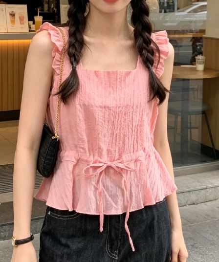 있음 선적 사이즈 업데이트 한국 chic 여름 새로운 디자인 섹션 몸매 가꾸기 레이스업 여성 짧은 맨위