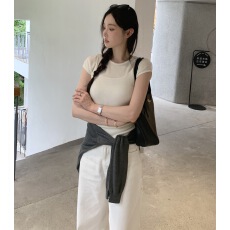 批发韩国chic夏季新款 ins气质百搭吊带衫＋圆领短袖针织衫两件套