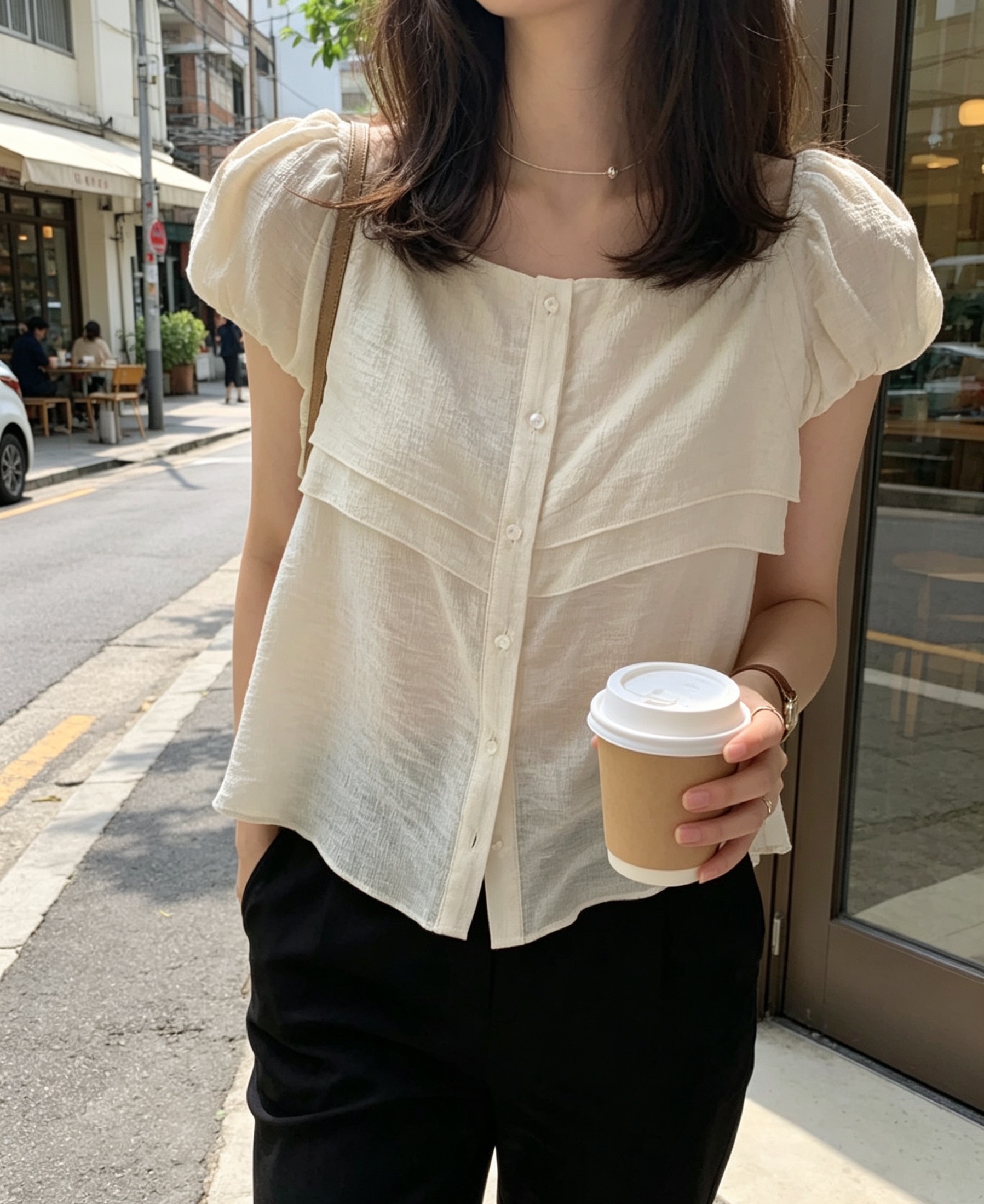 있음 선적 사이즈 업데이트 한국 chic 여름 새로운 디자인 센스 광장 칼라 단추 작은 꽃밭 소매 반팔 셔츠