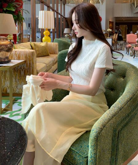 있음 선적 사이즈 업데이트 한국 chic 프랑스식 미니멀리즘 이후 트임 반신 스커트 여성 하이웨이스트 슬림해 보이는 롱 스커트