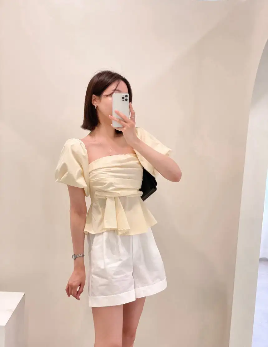 프렌치 오프숄더 튜브탑 민소매 셔츠 상세 이미지 2