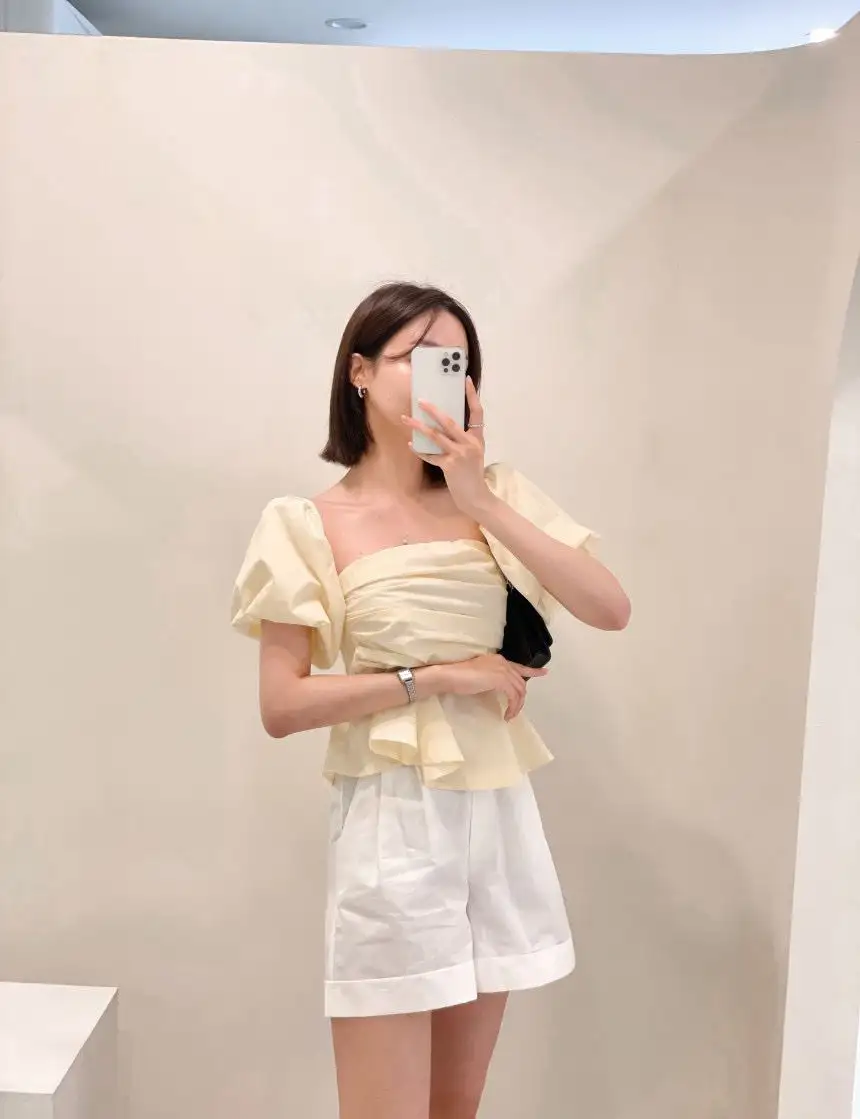 프렌치 오프숄더 튜브탑 민소매 셔츠 상세 이미지 11