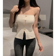 批发已出货尺码更新韩国chic<b class='q'>夏</b>季新款法式抹胸露肩 针织衫