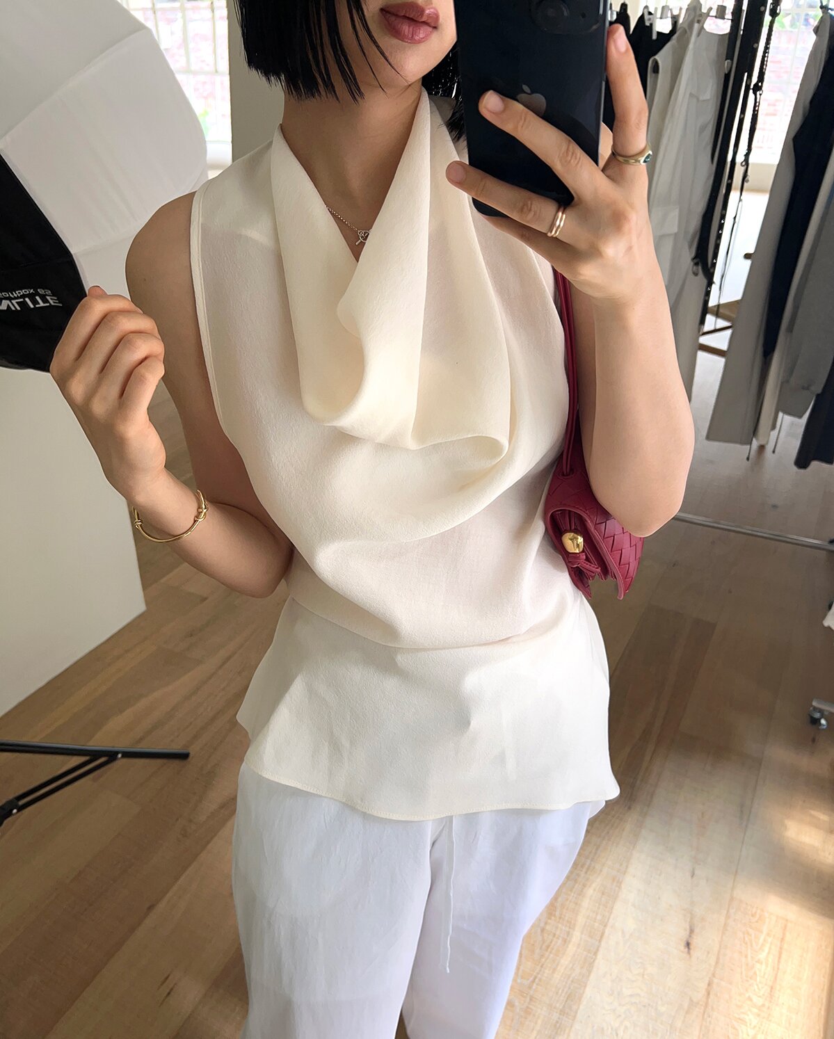 한국 chic 여름 새로운 ins 품격 말뚝 더미 칼라 불규칙 부서 벨트 민소매 셔츠