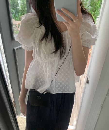 한국 chic 여름 새로운 ins 한 부서 달콤함 자카드 다용도 밴딩 반팔 셔츠