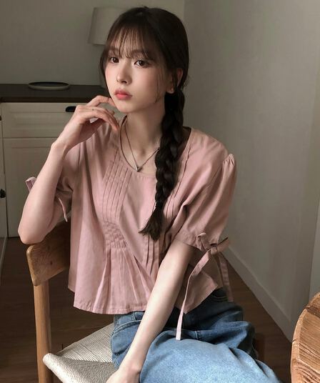 있음 선적 사이즈 업데이트 한국 chic 여름 새로운 프랑스식 커프스 레이스업 품격 주름 미니멀리즘 반팔 셔츠