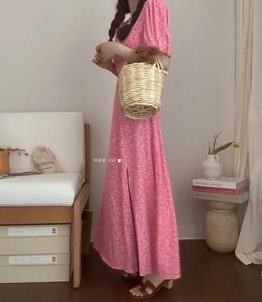 퍼프소매 슬릿 플라워 쉬폰 원피스 상세 이미지 5