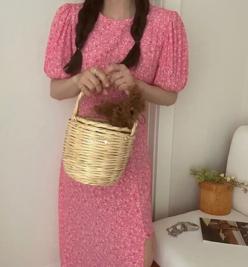 퍼프소매 슬릿 플라워 쉬폰 원피스 상세 이미지 10