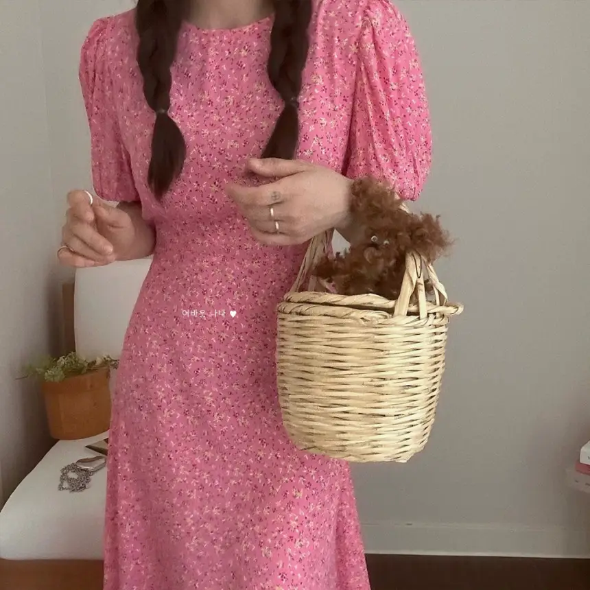 퍼프소매 슬릿 플라워 쉬폰 원피스 상세 이미지 12