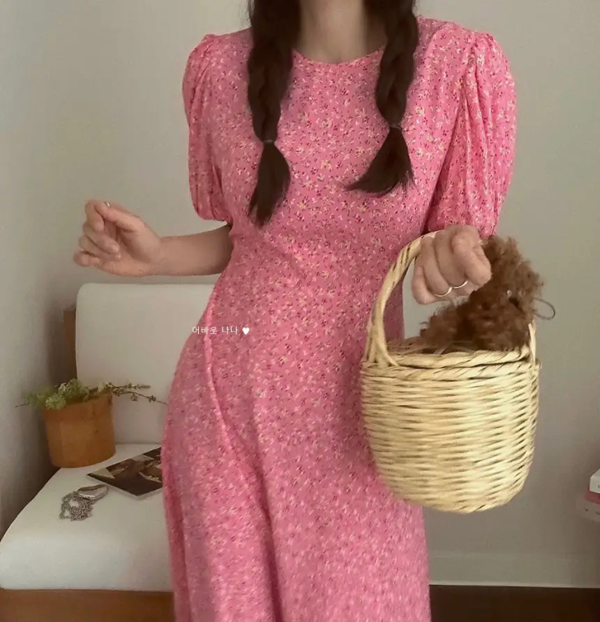 퍼프소매 슬릿 플라워 쉬폰 원피스 상세 이미지 13