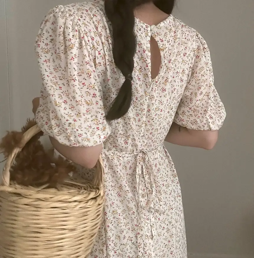 퍼프소매 슬릿 플라워 쉬폰 원피스 상세 이미지 16