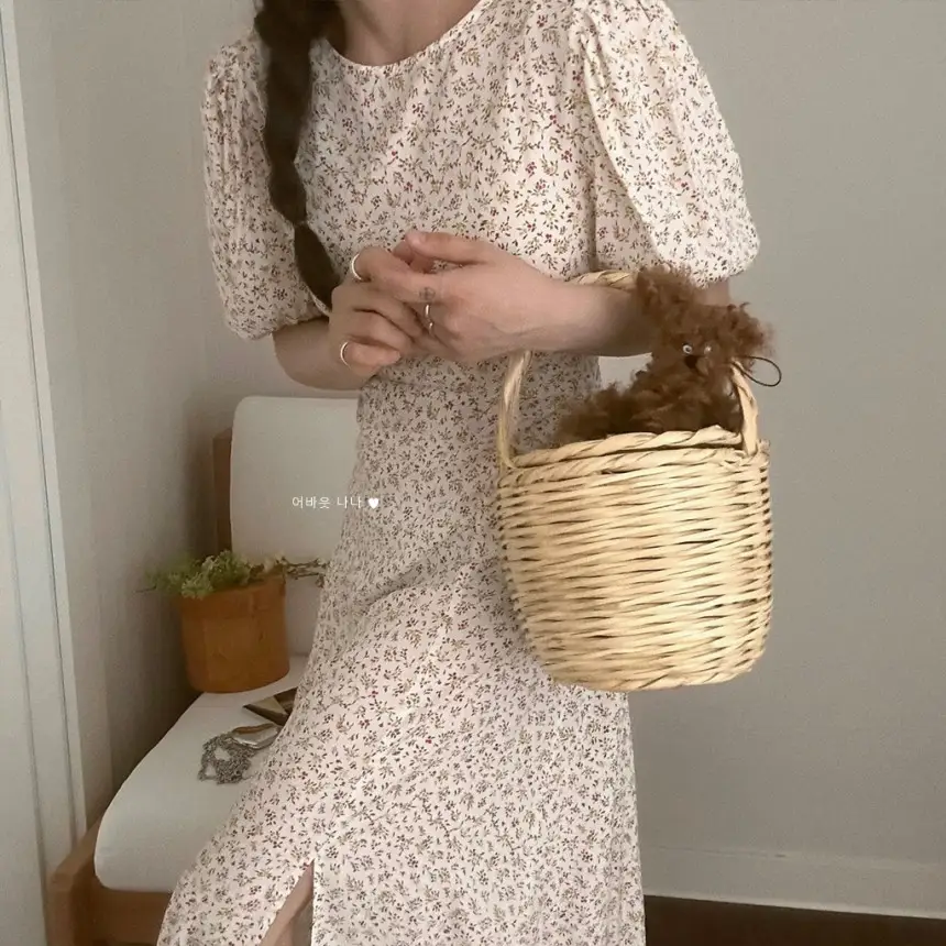 퍼프소매 슬릿 플라워 쉬폰 원피스 상세 이미지 18