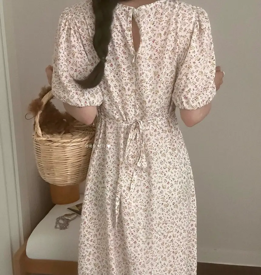 퍼프소매 슬릿 플라워 쉬폰 원피스 상세 이미지 19
